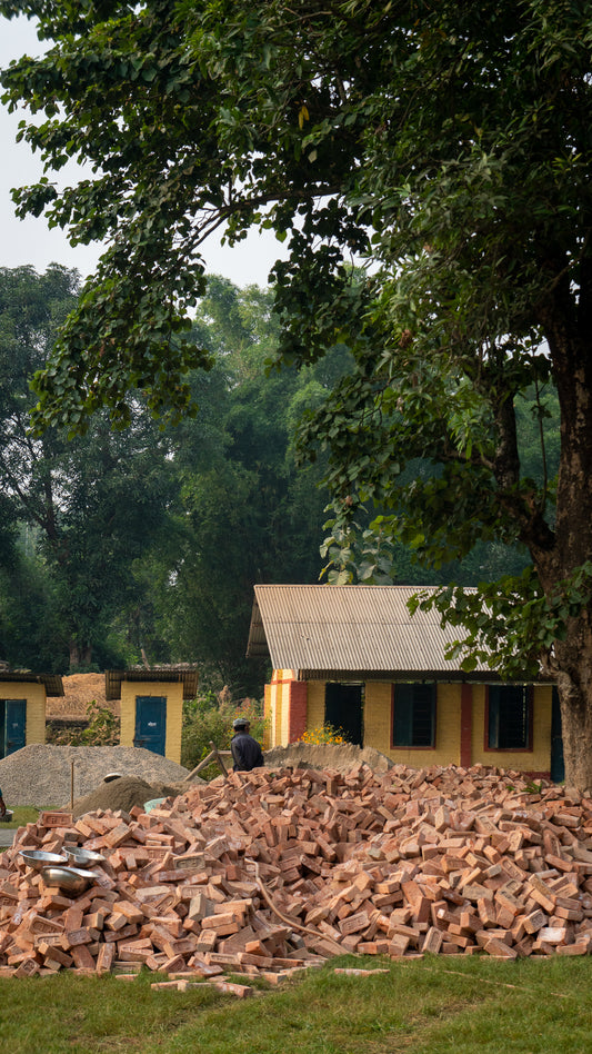 Pile of bricks for the school building 